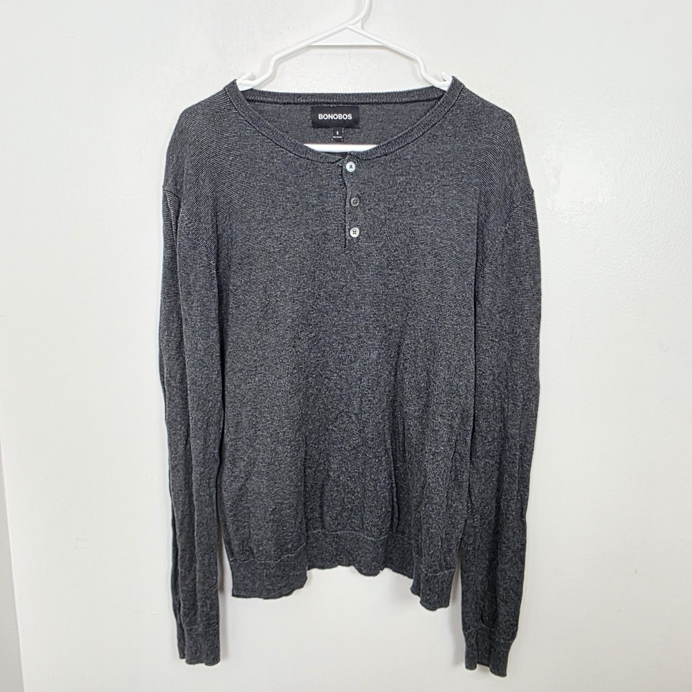 Bonobos Gray Soft 100% Cotton Classic Casual Long Sleeve Henley Shirt Size Small